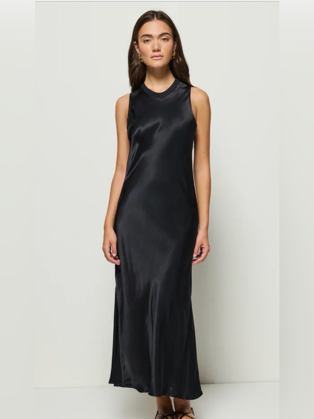 Anthro Nation Los Angeles Dulce Sleek‎ Black Satin Midi Dress XXL